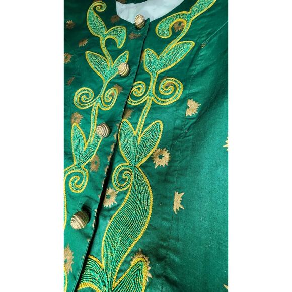 ALPHADI Niamey 36" Chest W. African Embroidered Waist Coat Designer Green Gold - Picture 11 of 16